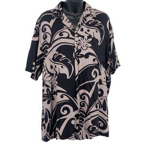 Kalaheo Men Hawaiian Button Up Shirt Medium M Brown Black Aloha Floral EUC